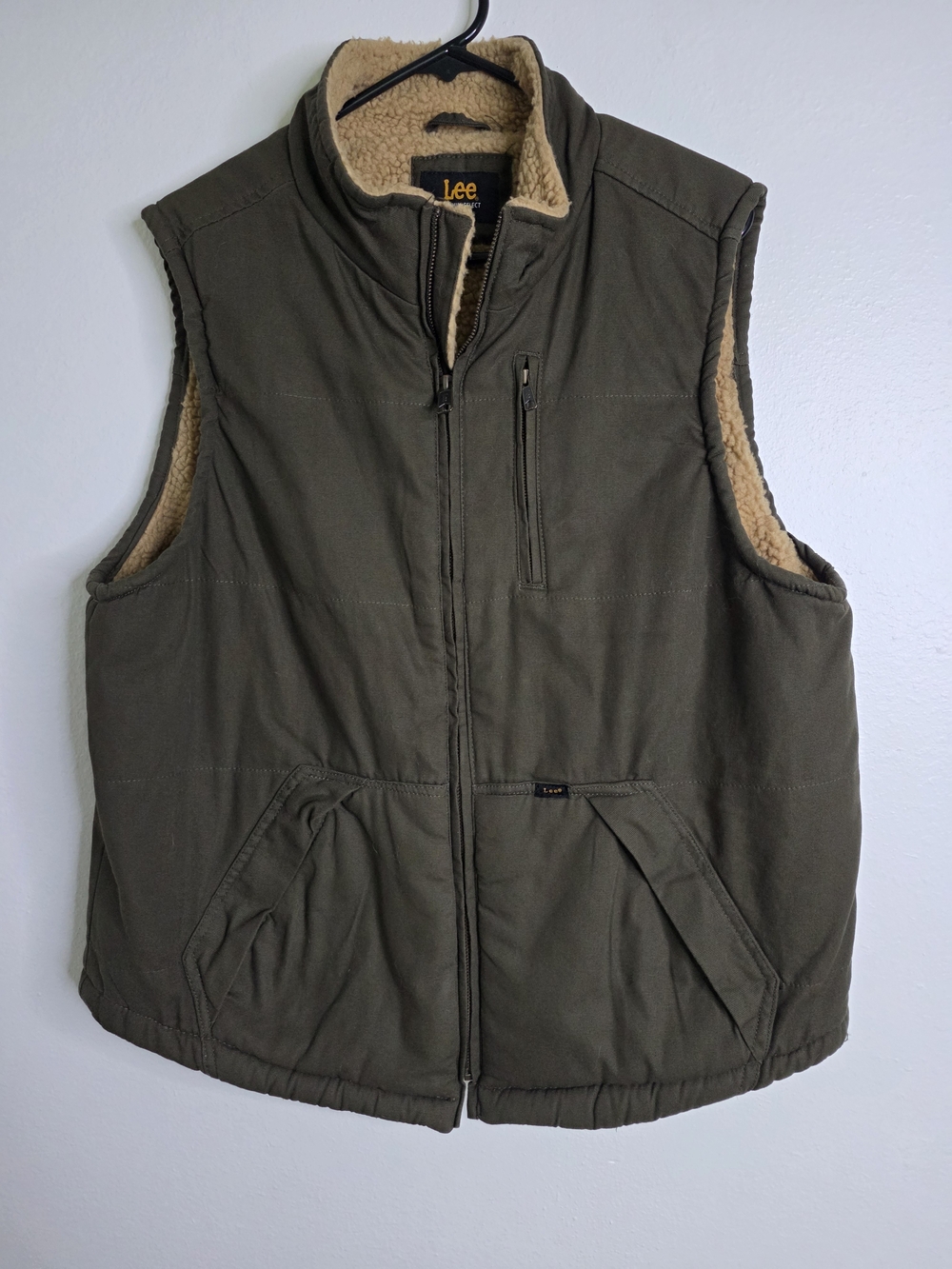 Lee Premium Select Sherpa Canvas Vest Olive Green Gorpcore Warm Barncore L